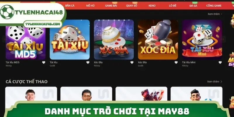 Danh mục trò chơi tại MAY88 